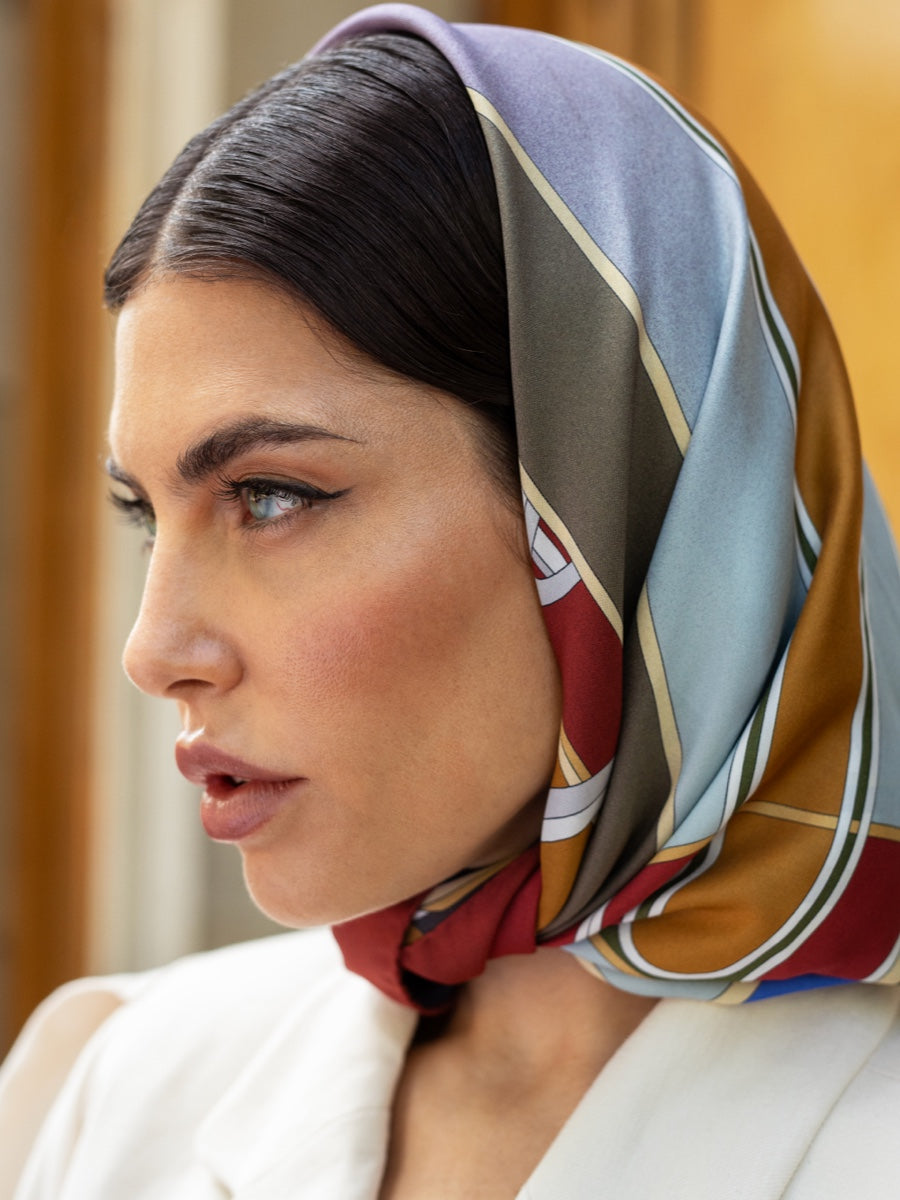 Fiorella (red/blue) - soft and lightweight Italian foulard from pure silk - Leather Gloves Online - Luxury Italian Scarf - 7