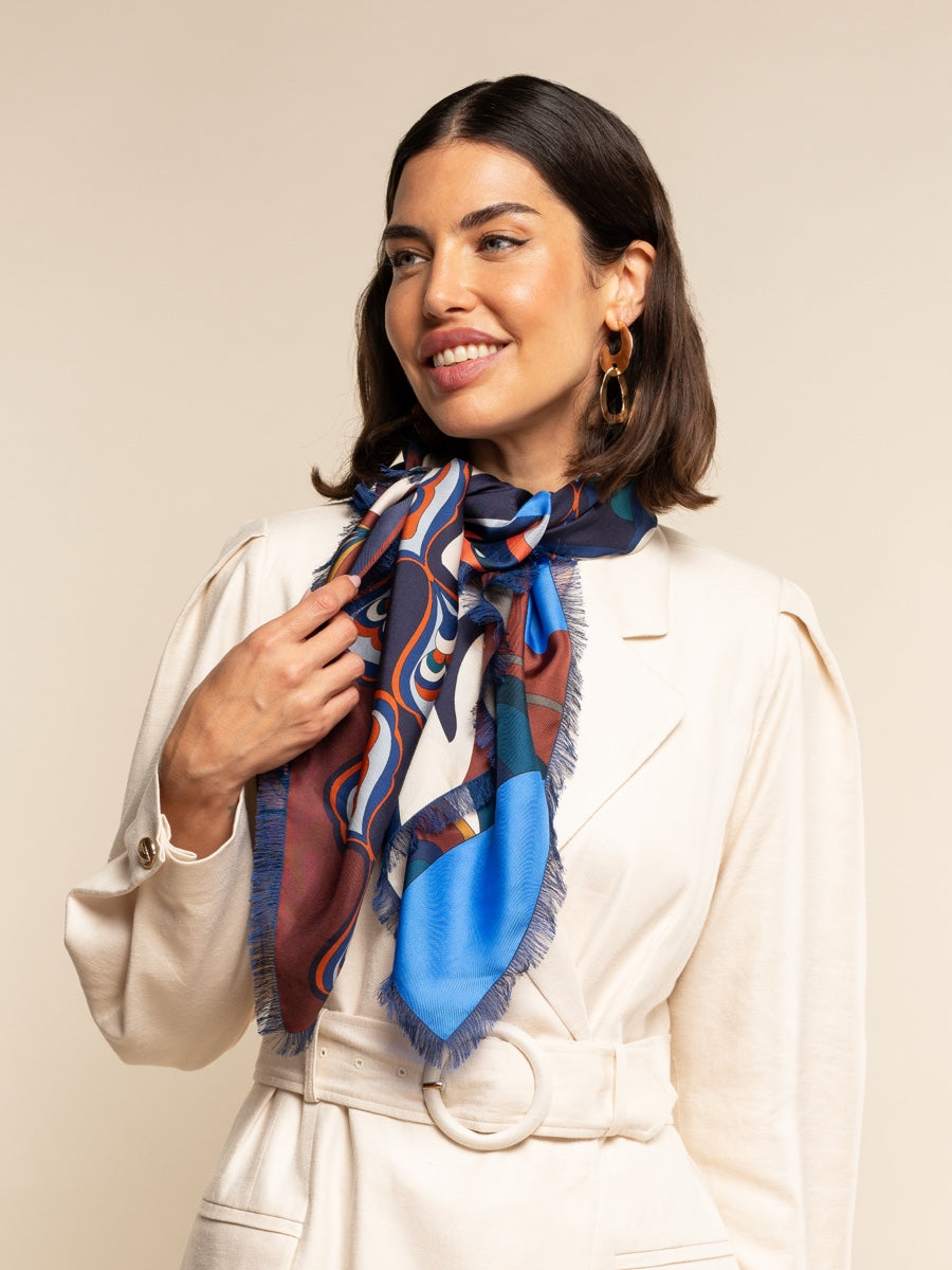 Giorgia (blue/red) - soft and lightweight Italian foulard from pure silk-  Leather Gloves Online - Luxury Italian Scarf - 1
