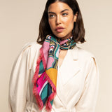 Giorgia (green/pink) - soft and lightweight Italian foulard from pure silk - Leather Gloves Online - Luxury Italian Scarf - 1