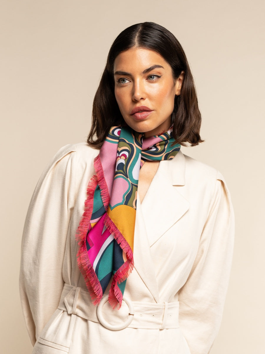 Giorgia (green/pink) - soft and lightweight Italian foulard from pure silk - Leather Gloves Online - Luxury Italian Scarf - 1