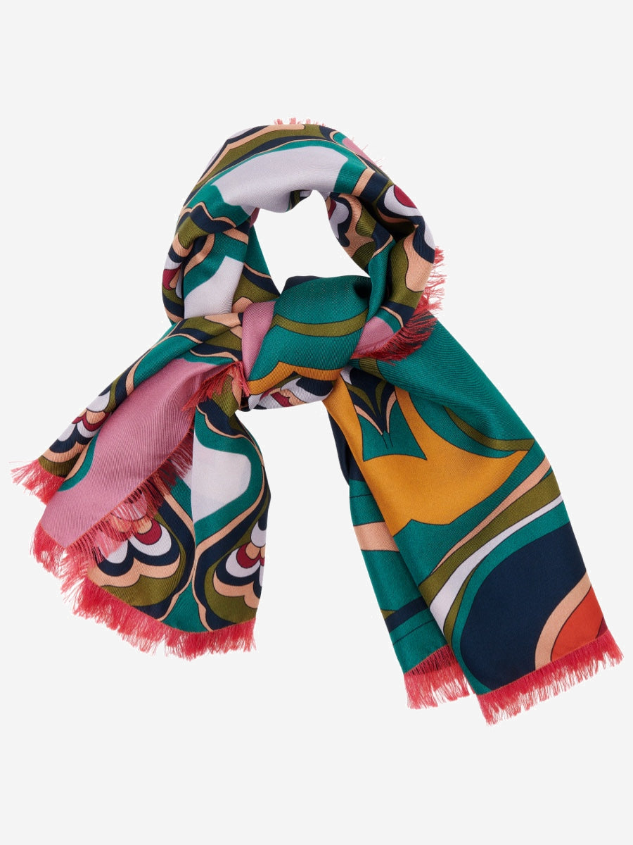 Giorgia (green/pink) - soft and lightweight Italian foulard from pure silk - Leather Gloves Online - Luxury Italian Scarf - 3