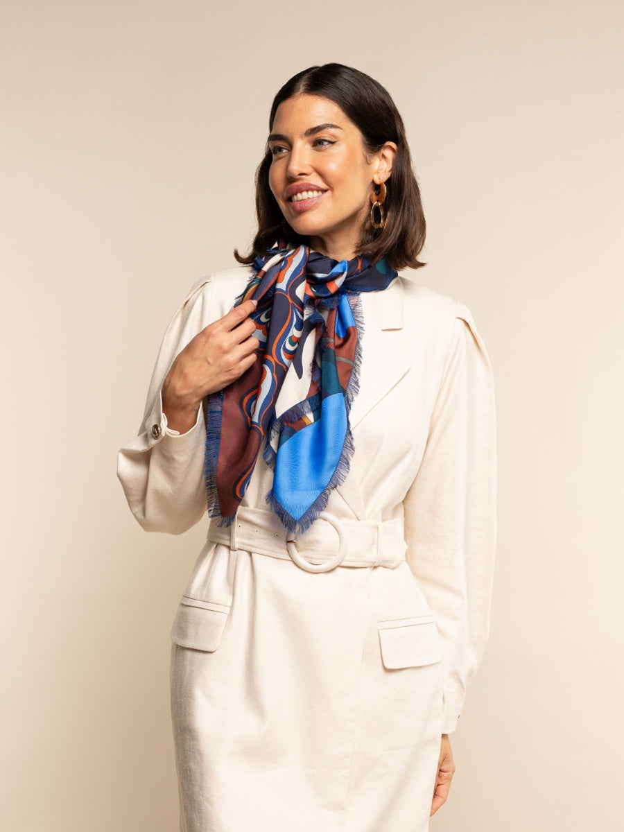 Giorgia (blue/red) - soft and lightweight Italian foulard from pure silk-  Leather Gloves Online - Luxury Italian Scarf - 6