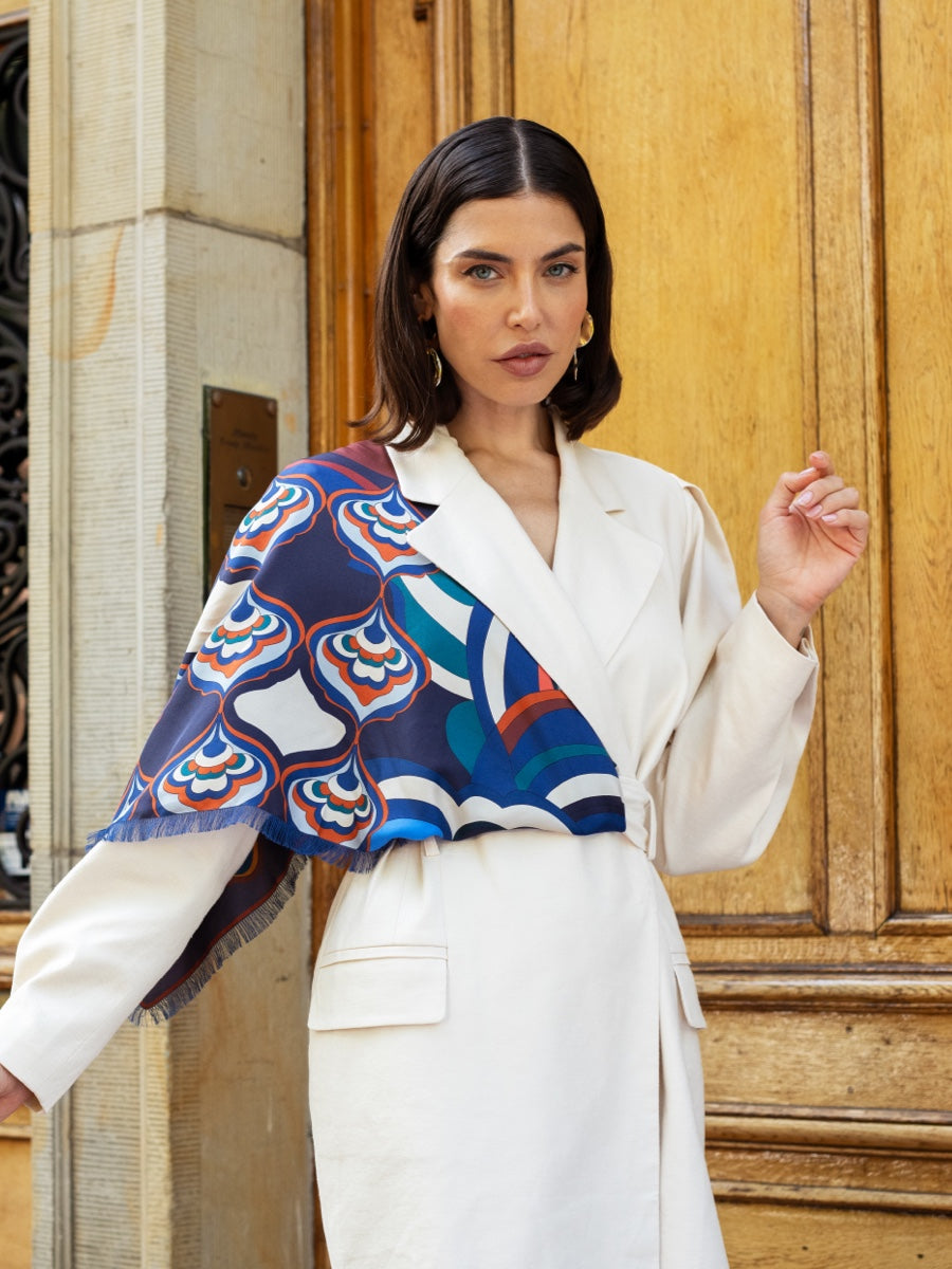 Giorgia (blue/red) - soft and lightweight Italian foulard from pure silk-  Leather Gloves Online - Luxury Italian Scarf - 7