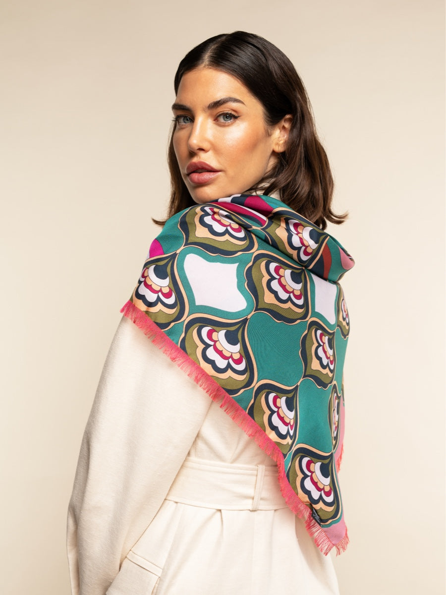 Giorgia (green/pink) - soft and lightweight Italian foulard from pure silk - Leather Gloves Online - Luxury Italian Scarf - 7