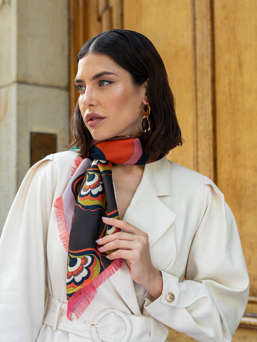 Giorgia (green/pink) - soft and lightweight Italian foulard from pure silk - Leather Gloves Online - Luxury Italian Scarf - 8