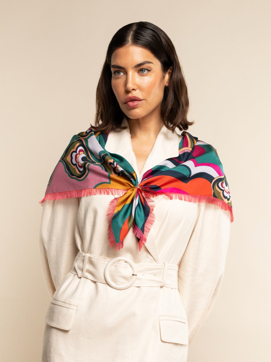 Giorgia (green/pink) - soft and lightweight Italian foulard from pure silk - Leather Gloves Online - Luxury Italian Scarf - 9