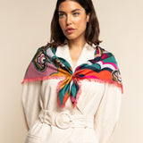 Giorgia (green/pink) - soft and lightweight Italian foulard from pure silk - Leather Gloves Online - Luxury Italian Scarf - 9