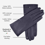 Isabella (navy) - Italian lambskin leather gloves with cashmere lining & touchscreen feature