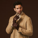Fabio (brown) - Men's classic Italian lambskin leather gloves with pure silk lining