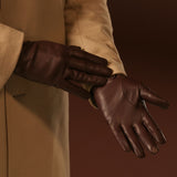 Fabio (brown) - Men's classic Italian lambskin leather gloves with pure silk lining