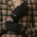 Fabrizio (navy blue) - Tweed men's gloves with touchscreen capability and adjustable snap button