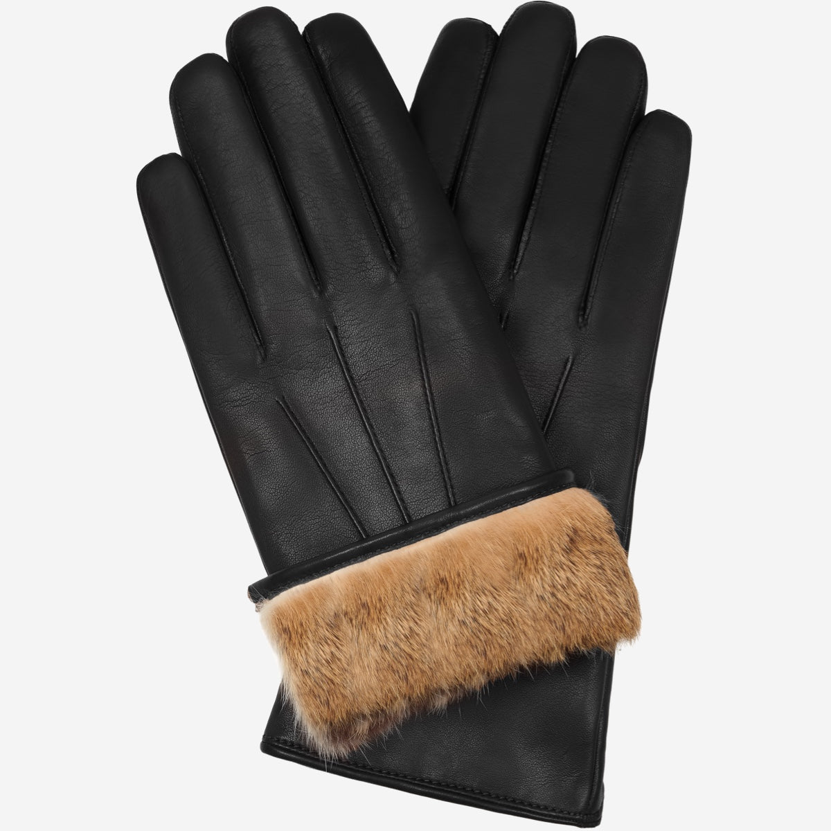 Francesca (black) - Italian lambskin leather gloves with brown rabbit fur lining - Leather Gloves Online - Luxury Leather Gloves - 1