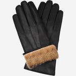 Francesca (black) - Italian lambskin leather gloves with brown rabbit fur lining - Leather Gloves Online - Luxury Leather Gloves - 1