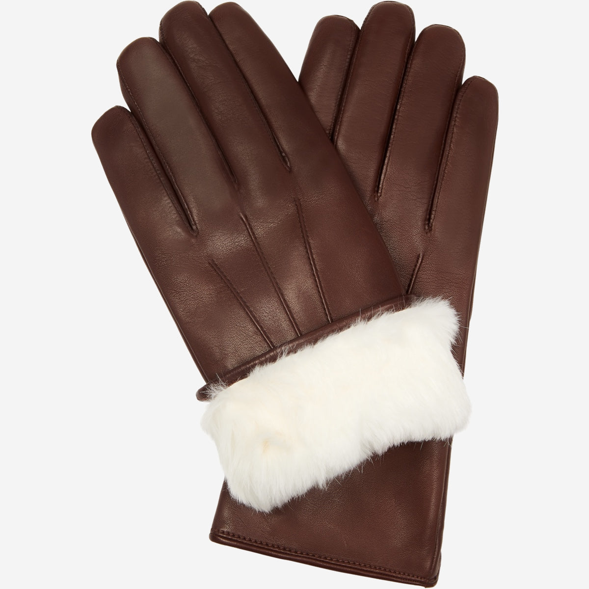 Francesca (brown) - Italian lambskin leather gloves with white rabbit fur lining  - Leather Gloves Online - Luxury Leather Gloves - 1
