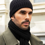 Milano (black) - 100% cashmere ribbed beanie (unisex)  - Leather Gloves Online - Luxury Beanie - 13