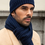 Milano (navy blue) - 100% cashmere ribbed beanie (unisex)- Leather Gloves Online - Luxury Beanie - 10