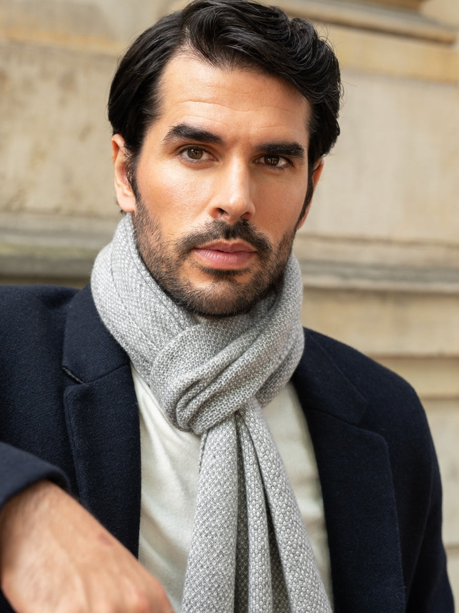 Riccardo (grey & white) - 100% cashmere scarf with pattern - Leather Gloves Online - Luxury Italian Scarf - 10