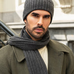 Milano (dark grey) - 100% cashmere ribbed beanie (unisex) - Leather Gloves Online - Luxury Beanie - 7