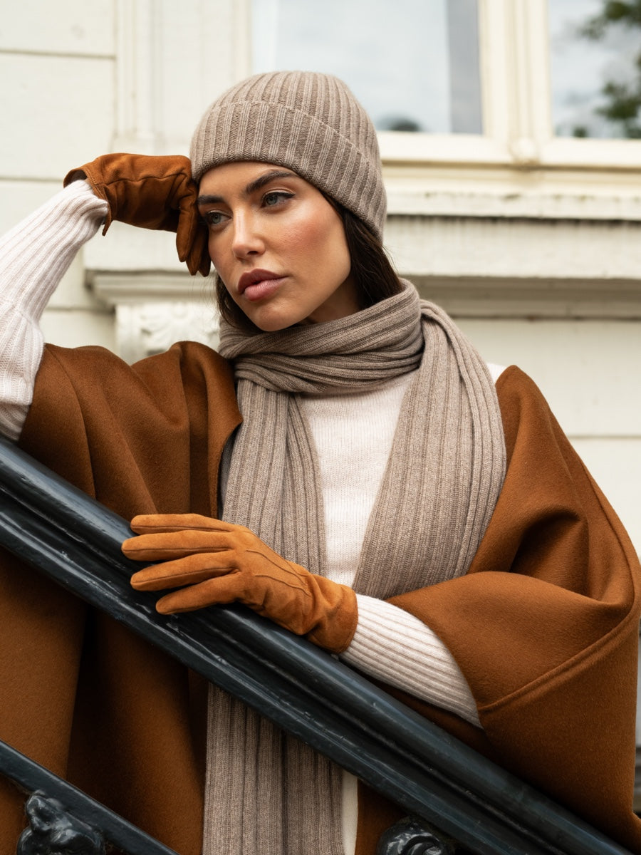 Napoli (brown) - 100% cashmere ribbed scarf (unisex)- Leather Gloves Online - Luxury Italian Scarf - 10