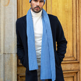 Napoli (light blue) - 100% cashmere ribbed scarf (unisex)- Leather Gloves Online - Luxury Italian Scarf - 16