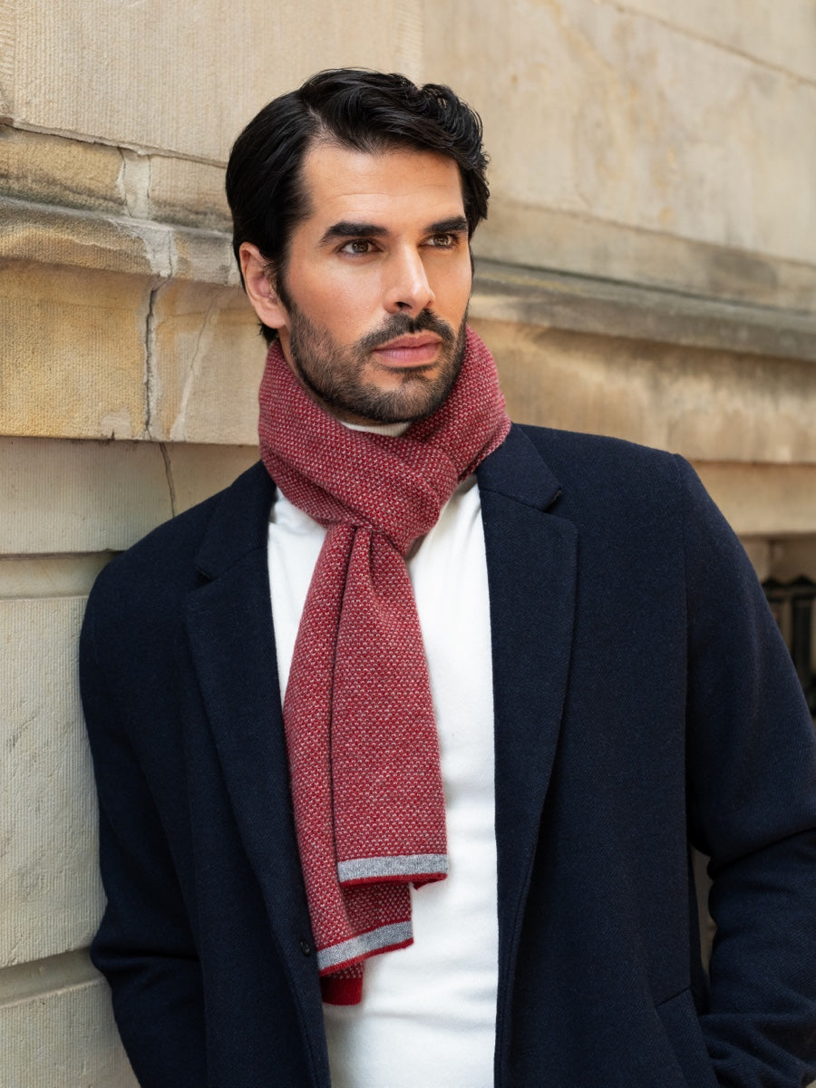 Riccardo (red & grey) - 100% cashmere scarf with pattern - Leather Gloves Online - Luxury Italian Scarf - 7