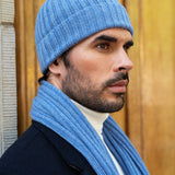 Napoli (light blue) - 100% cashmere ribbed scarf (unisex)- Leather Gloves Online - Luxury Italian Scarf - 13