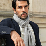 Riccardo (grey & white) - 100% cashmere scarf with pattern - Leather Gloves Online - Luxury Italian Scarf - 7