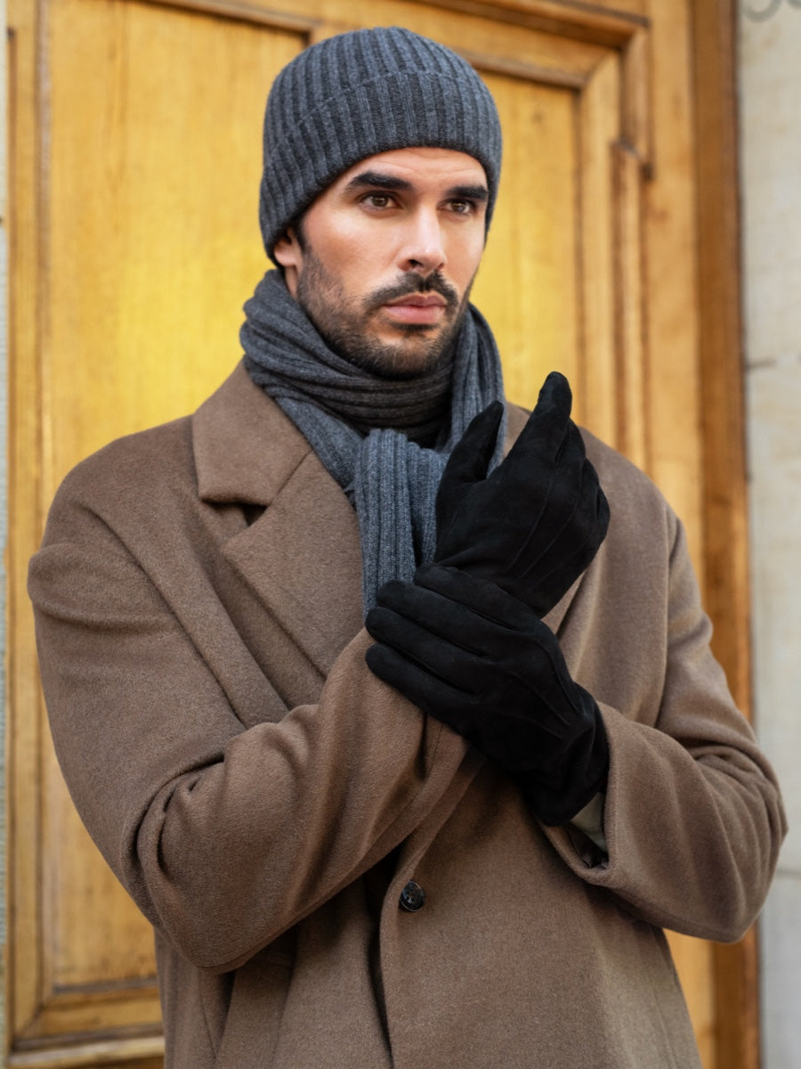 Napoli (dark grey) - 100% cashmere ribbed scarf (unisex)- Leather Gloves Online - Luxury Italian Scarf - 15