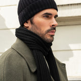 Milano (black) - 100% cashmere ribbed beanie (unisex)  - Leather Gloves Online - Luxury Beanie - 11