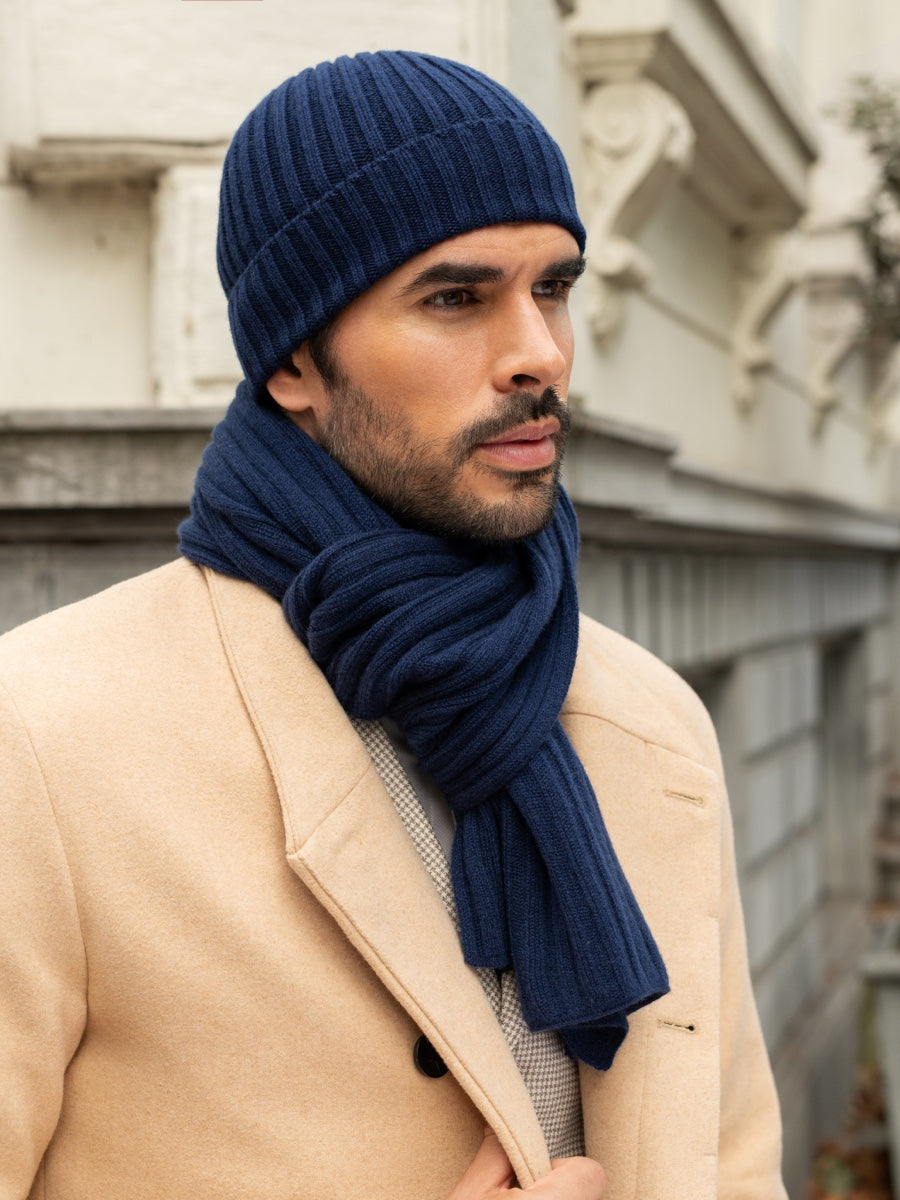 Napoli (navy blue) - 100% cashmere ribbed scarf (unisex)- Leather Gloves Online - Luxury Italian Scarf - 9