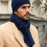 Napoli (navy blue) - 100% cashmere ribbed scarf (unisex)- Leather Gloves Online - Luxury Italian Scarf - 9