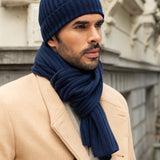 Napoli (navy blue) - 100% cashmere ribbed scarf (unisex)- Leather Gloves Online - Luxury Italian Scarf - 9