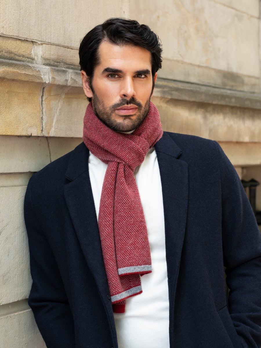 Riccardo (red & grey) - 100% cashmere scarf with pattern - Leather Gloves Online - Luxury Italian Scarf - 10