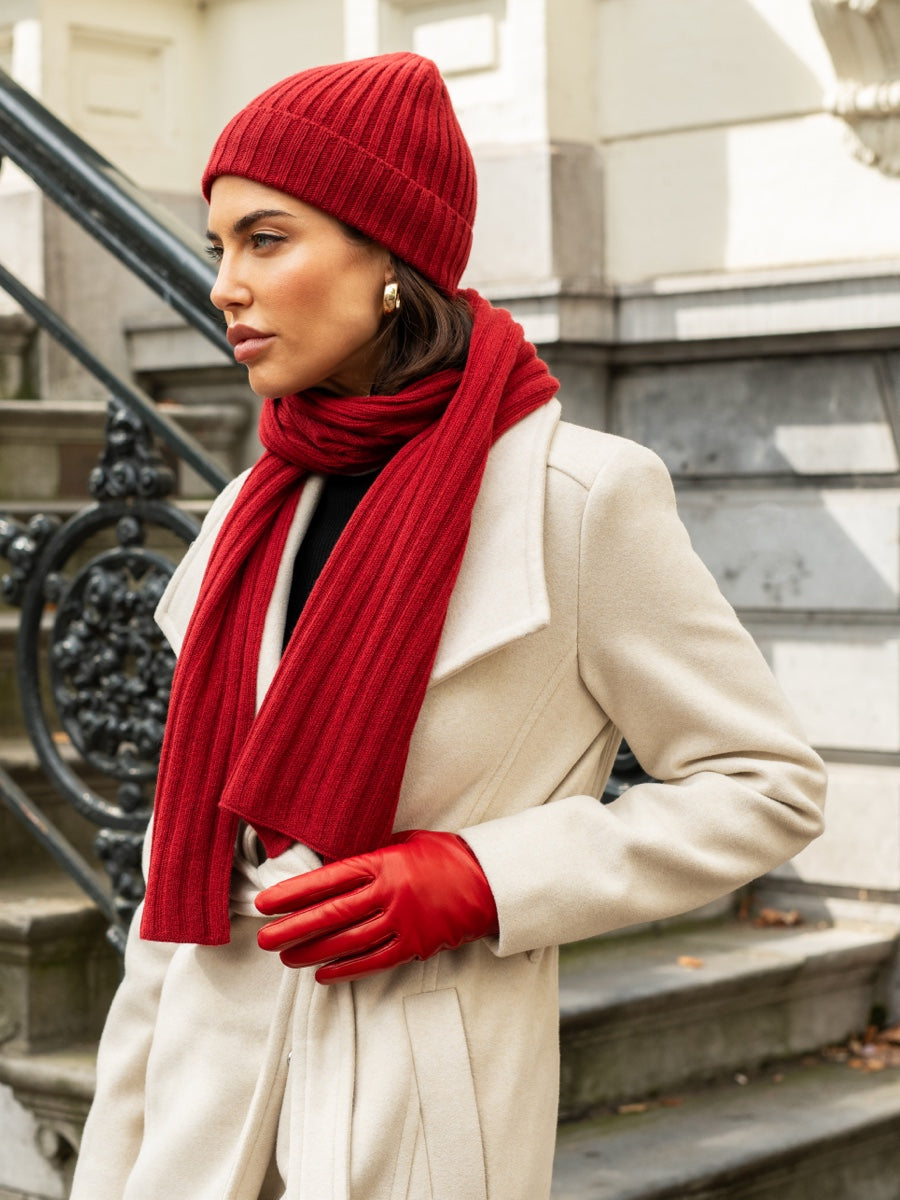 Napoli (red) - 100% cashmere ribbed scarf (unisex)- Leather Gloves Online - Luxury Italian Scarf - 15