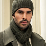 Milano (dark green) - 100% cashmere ribbed beanie (unisex) - Leather Gloves Online - Luxury Beanie - 9