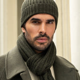 Milano (dark green) - 100% cashmere ribbed beanie (unisex) - Leather Gloves Online - Luxury Beanie - 9