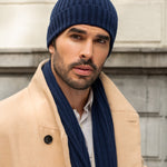 Milano (navy blue) - 100% cashmere ribbed beanie (unisex)- Leather Gloves Online - Luxury Beanie - 9