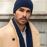 Milano (navy blue) - 100% cashmere ribbed beanie (unisex)- Leather Gloves Online - Luxury Beanie - 9