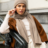 Napoli (brown) - 100% cashmere ribbed scarf (unisex)- Leather Gloves Online - Luxury Italian Scarf - 17