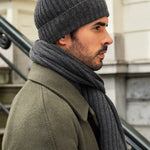 Milano (dark grey) - 100% cashmere ribbed beanie (unisex) - Leather Gloves Online - Luxury Beanie - 15