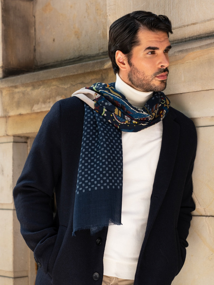 Edoardo (blue) - soft and lightweight Italian scarf from 100% wool - Leather Gloves Online - Luxury Italian Scarf - 6