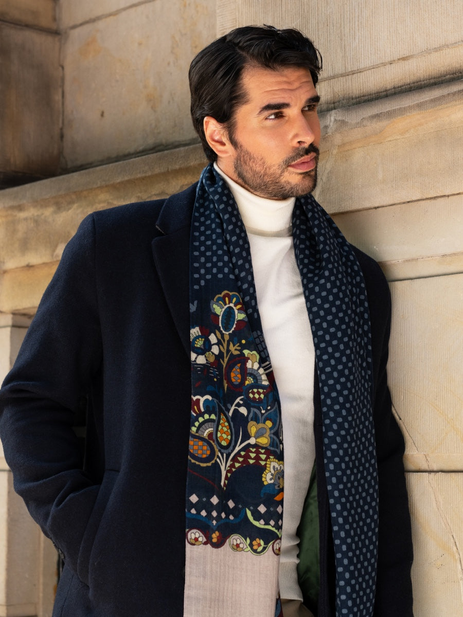 Edoardo (blue) - soft and lightweight Italian scarf from 100% wool - Leather Gloves Online - Luxury Italian Scarf - 11