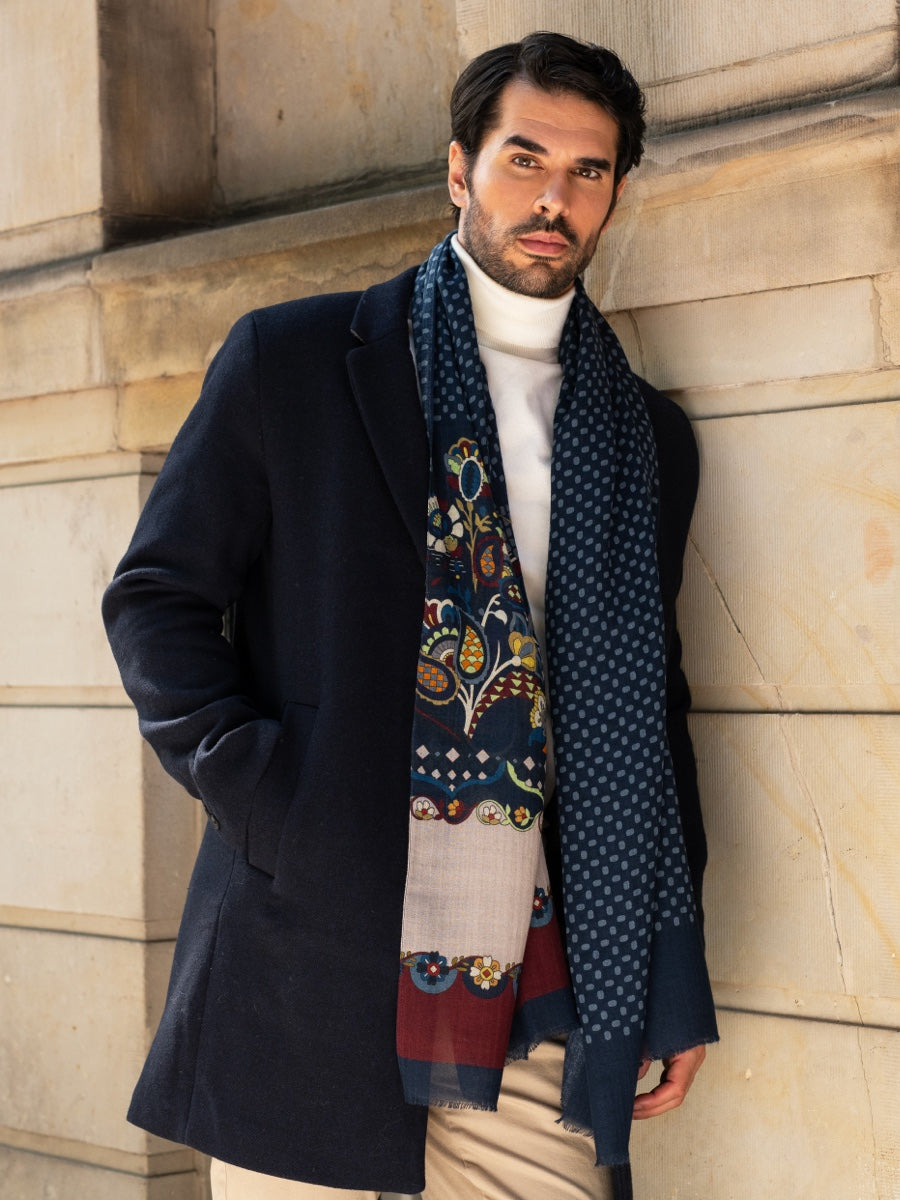 Edoardo (blue) - soft and lightweight Italian scarf from 100% wool - Leather Gloves Online - Luxury Italian Scarf - 9
