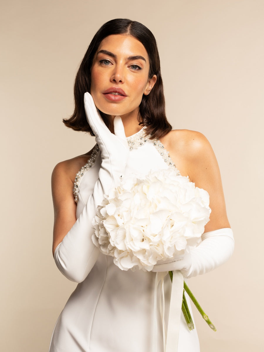 Gabriella (white) - Italian unlined 12-button length leather bridal / opera gloves - Leather Gloves Online - Luxury Leather Gloves - 1