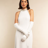 Gabriella (white) - Italian unlined 12-button length leather bridal / opera gloves - Leather Gloves Online - Luxury Leather Gloves - 2