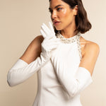 Gabriella (white) - Italian unlined 16-button length leather bridal / opera gloves - Leather Gloves Online - Luxury Leather Gloves - 3
