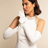 Gabriella (white) - Italian unlined 16-button length leather bridal / opera gloves - Leather Gloves Online - Luxury Leather Gloves - 3
