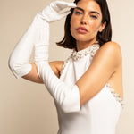 Gabriella (white) - Italian unlined 12-button length leather bridal / opera gloves - Leather Gloves Online - Luxury Leather Gloves - 3