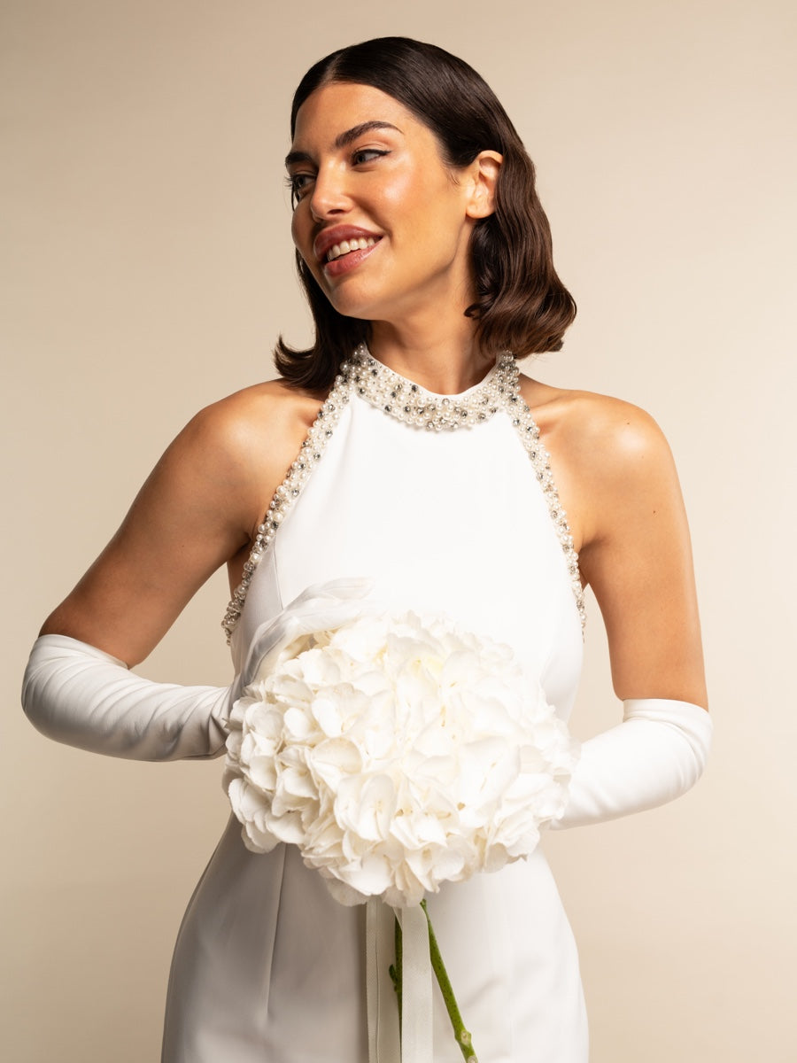 Gabriella (white) - Italian unlined 12-button length leather bridal / opera gloves - Leather Gloves Online - Luxury Leather Gloves - 4