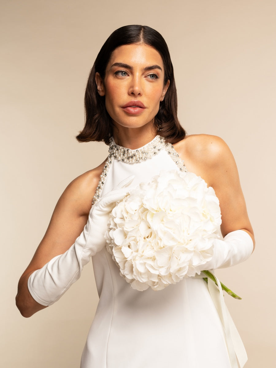 Gabriella (white) - Italian unlined 8-button length leather bridal / opera gloves - Leather Gloves Online - Luxury Leather Gloves - 4